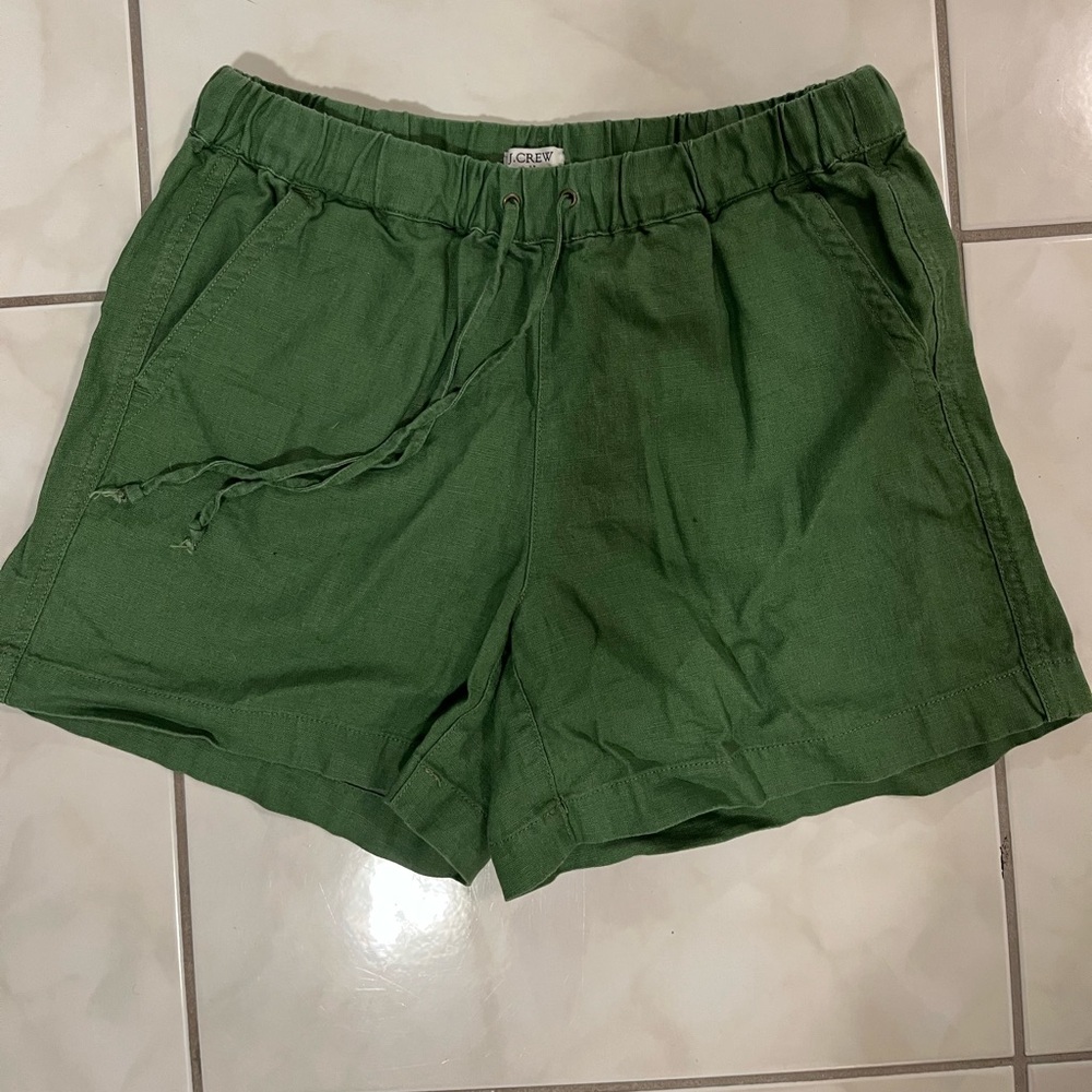 J CREW 100% Linen green shorts XS